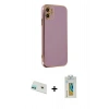 MARSİLYAN™- iPhone 12 Kılıf Yankı Serisi - Siyah Polymer Nano Ekran Koruyucu + Yeşil Rainbow Kamera Lens Koruma Cam
