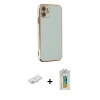 MARSİLYAN™- iPhone 12 Kılıf Yankı Serisi - Siyah Polymer Nano Ekran Koruyucu + Renkli Kamera Lens Koruma Cam - YL