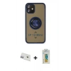 MARSİLYAN™- iPhone 12 Kılıf Yörünge Çizgi - Siyah Polymer Nano Ekran Koruyucu + Rainbow Kamera Lens Koruma Cam - MR