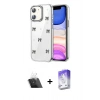 MARSİLYAN™- iPhone 12 Kılıf Yörünge Form - Siyah Bilvis 5in1 3D Magic Cam Ekran Koruyucu + Kamera Lens Koruma Cam - SF