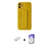 MARSİLYAN™- iPhone 12 Kılıf Yörünge Yansıma - Siyah Bilvis 5in1 3D Magic Cam Ekran Koruyucu + Turuncu Renkli Kamera Lens Koruma Cam
