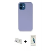 MARSİLYAN™- iPhone 12 Kılıf Zirve Modern Özel Seri - Şeffaf Pasifik Cam Ekran Koruyucu + Mor Rainbow Kamera Lens Koruma Cam