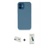 MARSİLYAN™- iPhone 12 Kılıf Zirve Modern Özel Seri - Şeffaf Pasifik Cam Ekran Koruyucu + Mor Rainbow Kamera Lens Koruma Cam