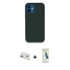 MARSİLYAN™- iPhone 12 Kılıf Zirve Modern Özel Seri - Şeffaf Pasifik Cam Ekran Koruyucu + Mor Rainbow Kamera Lens Koruma Cam