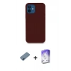MARSİLYAN™- iPhone 12 Kılıf Zirve Modern Özel Seri - Siyah Bilvis 5in1 3D Magic Cam Ekran Koruyucu + Mavi Metal Kamera Lens Koruma Cam
