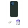 MARSİLYAN™- iPhone 12 Kılıf Zirve Modern Özel Seri - Siyah Bilvis 5in1 3D Magic Cam Ekran Koruyucu + Renkli Kamera Lens Koruma Cam - YL