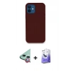 MARSİLYAN™- iPhone 12 Kılıf Zirve Modern Özel Seri - Siyah Bilvis 5in1 5D Magic Hayalet Cam Ekran Koruyucu + Kırmızı Raze Metal Kamera Lens