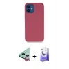 MARSİLYAN™- iPhone 12 Kılıf Zirve Modern Özel Seri - Siyah Bilvis 5in1 5D Magic Hayalet Cam Ekran Koruyucu + Kırmızı Raze Metal Kamera Lens