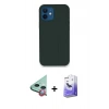MARSİLYAN™- iPhone 12 Kılıf Zirve Modern Özel Seri - Siyah Bilvis 5in1 5D Magic Hayalet Cam Ekran Koruyucu + Kırmızı Raze Metal Kamera Lens