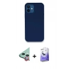 MARSİLYAN™- iPhone 12 Kılıf Zirve Modern Özel Seri - Siyah Bilvis 5in1 5D Magic Hayalet Cam Ekran Koruyucu + Kırmızı Raze Metal Kamera Lens