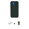 MARSİLYAN™- iPhone 12 Kılıf Zirve Modern Özel Seri - Siyah Joko Magic 5D Hayalet Cam + Renkli Kamera Lens Koruma Cam - PE