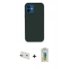 MARSİLYAN™- iPhone 12 Kılıf Zirve Modern Özel Seri - Siyah Polymer Nano Ekran Koruyucu + Rainbow Kamera Lens Koruma Cam - MR