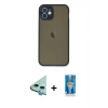 MARSİLYAN™- iPhone 12 Mini Kılıf Ahenk Çizgi Serisi - Şeffaf Royal Nano Ekran Koruyucu + Raze Metal Kamera Lens - MI