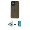 MARSİLYAN™- iPhone 12 Mini Kılıf Ahenk Çizgi Serisi - Şeffaf Royal Nano Ekran Koruyucu + Raze Metal Kamera Lens - MI