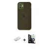 MARSİLYAN™- iPhone 12 Mini Kılıf Ahenk Çizgi Serisi - Şeffaf Temperli Cam Ekran Koruyucu + Sarı Renkli Kamera Lens Koruma Cam