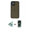 MARSİLYAN™- iPhone 12 Mini Kılıf Ahenk Çizgi Serisi - Siyah 360 Mat Full Body Arka Koruyucu + Raze Metal Kamera Lens - MI