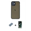 MARSİLYAN™- iPhone 12 Mini Kılıf Ahenk Çizgi Serisi - Siyah 360 Mat Full Body Arka Koruyucu + Shine Kamera Lens Koruma Cam - MI