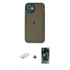 MARSİLYAN™- iPhone 12 Mini Kılıf Ahenk Çizgi Serisi - Siyah 360 Mat Full Body Arka Koruyucu + Renkli Kamera Lens Koruma Cam - SI