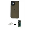MARSİLYAN™- iPhone 12 Mini Kılıf Ahenk Çizgi Serisi - Siyah 360 Mat Full Body Arka Koruyucu + Renkli Kamera Lens Koruma Cam - YL