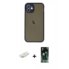 MARSİLYAN™- iPhone 12 Mini Kılıf Ahenk Çizgi Serisi - Siyah 360 Mat Full Body Arka Koruyucu + Renkli Kamera Lens Koruma Cam - YL