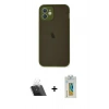 MARSİLYAN™- iPhone 12 Mini Kılıf Ahenk Çizgi Serisi - Siyah Polymer Nano Ekran Koruyucu + Kamera Lens Koruma Cam - SF