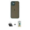 MARSİLYAN™- iPhone 12 Mini Kılıf Ahenk Çizgi Serisi - Siyah Polymer Nano Ekran Koruyucu + Kamera Lens Koruma Cam - SF
