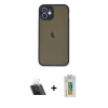 MARSİLYAN™- iPhone 12 Mini Kılıf Ahenk Çizgi Serisi - Siyah Polymer Nano Ekran Koruyucu + Kamera Lens Koruma Cam - SF