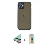 MARSİLYAN™- iPhone 12 Mini Kılıf Ahenk Çizgi Serisi - Siyah Polymer Nano Ekran Koruyucu + Raze Metal Kamera Lens - KI