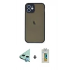MARSİLYAN™- iPhone 12 Mini Kılıf Ahenk Çizgi Serisi - Siyah Polymer Nano Ekran Koruyucu + Raze Metal Kamera Lens - MI