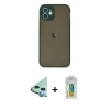 MARSİLYAN™- iPhone 12 Mini Kılıf Ahenk Çizgi Serisi - Siyah Polymer Nano Ekran Koruyucu + Raze Metal Kamera Lens - MI