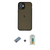MARSİLYAN™- iPhone 12 Mini Kılıf Ahenk Çizgi Serisi - Siyah Polymer Nano Ekran Koruyucu + Shine Kamera Lens Koruma Cam - PE