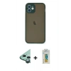 MARSİLYAN™- iPhone 12 Mini Kılıf Ahenk Çizgi Serisi - Siyah Polymer Nano Ekran Koruyucu + Raze Metal Kamera Lens - YL