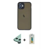 MARSİLYAN™- iPhone 12 Mini Kılıf Ahenk Çizgi Serisi - Siyah Polymer Nano Ekran Koruyucu + Raze Metal Kamera Lens - YL