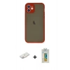 MARSİLYAN™- iPhone 12 Mini Kılıf Ahenk Çizgi Serisi - Siyah Polymer Nano Ekran Koruyucu + Renkli Kamera Lens Koruma Cam - PE