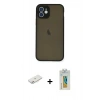 MARSİLYAN™- iPhone 12 Mini Kılıf Ahenk Çizgi Serisi - Siyah Polymer Nano Ekran Koruyucu + Renkli Kamera Lens Koruma Cam - PE