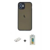 MARSİLYAN™- iPhone 12 Mini Kılıf Ahenk Çizgi Serisi - Siyah Polymer Nano Ekran Koruyucu + Renkli Kamera Lens Koruma Cam - PE