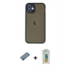 MARSİLYAN™- iPhone 12 Mini Kılıf Ahenk Çizgi Serisi - Siyah Polymer Nano Ekran Koruyucu + Shine Kamera Lens Koruma Cam - MI