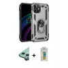MARSİLYAN™- iPhone 12 Mini Kılıf Ahenk Klasik Koleksiyonu - Siyah Polymer Nano Ekran Koruyucu + Yeşil Raze Metal Kamera Lens