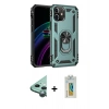 MARSİLYAN™- iPhone 12 Mini Kılıf Ahenk Klasik Koleksiyonu - Siyah Polymer Nano Ekran Koruyucu + Yeşil Raze Metal Kamera Lens