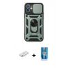 MARSİLYAN™- iPhone 12 Mini Kılıf Ahenk Klasik - Şeffaf Royal Nano Ekran Koruyucu + Renkli Kamera Lens Koruma Cam - PE
