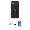 MARSİLYAN™- iPhone 12 Mini Kılıf Ahenk Klasik - Şeffaf Royal Nano Ekran Koruyucu + Renkli Kamera Lens Koruma Cam - PE