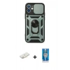 MARSİLYAN™- iPhone 12 Mini Kılıf Ahenk Klasik - Şeffaf Royal Nano Ekran Koruyucu + Renkli Kamera Lens Koruma Cam - SI
