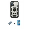 MARSİLYAN™- iPhone 12 Mini Kılıf Ahenk Klasik - Şeffaf Royal Nano Ekran Koruyucu + Shine Kamera Lens Koruma Cam - MI