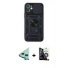 MARSİLYAN™- iPhone 12 Mini Kılıf Ahenk Klasik - Şeffaf Temperli Cam Ekran Koruyucu + Raze Metal Kamera Lens - MI