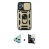 MARSİLYAN™- iPhone 12 Mini Kılıf Ahenk Klasik - Şeffaf Temperli Cam Ekran Koruyucu + Raze Metal Kamera Lens - MI