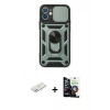 MARSİLYAN™- iPhone 12 Mini Kılıf Ahenk Klasik - Şeffaf Temperli Cam Ekran Koruyucu + Renkli Kamera Lens Koruma Cam - PE