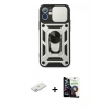 MARSİLYAN™- iPhone 12 Mini Kılıf Ahenk Klasik - Şeffaf Temperli Cam Ekran Koruyucu + Renkli Kamera Lens Koruma Cam - PE