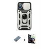 MARSİLYAN™- iPhone 12 Mini Kılıf Ahenk Klasik - Şeffaf Temperli Cam Ekran Koruyucu + Shine Kamera Lens Koruma Cam - PE