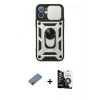 MARSİLYAN™- iPhone 12 Mini Kılıf Ahenk Klasik - Şeffaf Temperli Cam Ekran Koruyucu + Shine Kamera Lens Koruma Cam - GD