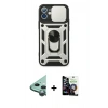 MARSİLYAN™- iPhone 12 Mini Kılıf Ahenk Klasik - Şeffaf Temperli Cam Ekran Koruyucu + Raze Metal Kamera Lens - YL
